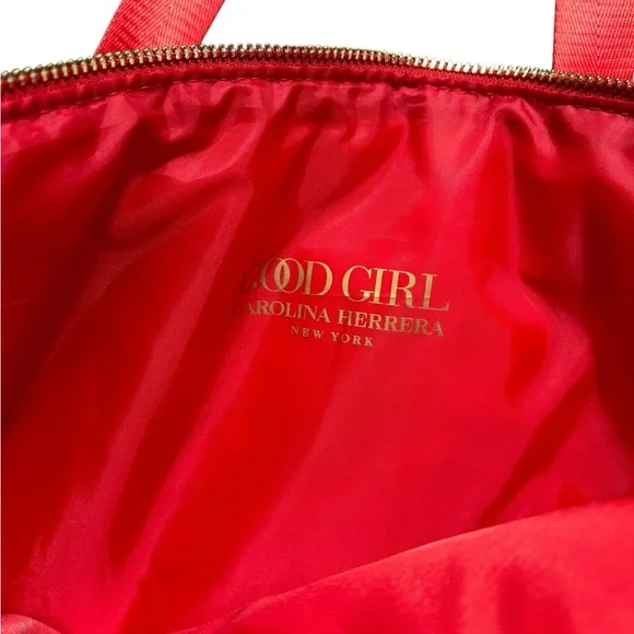 CAROLINA HERRERA Logo RED Puffy Quilted TOTE Shoulder Gym Bag Good Girl NEW - Picture 3 of 6